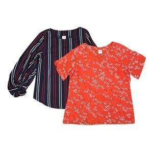 CAbi Blouses Set Bundle Lot of 2 Womens L Freedom Flag Cherry Blossom 5516 5712